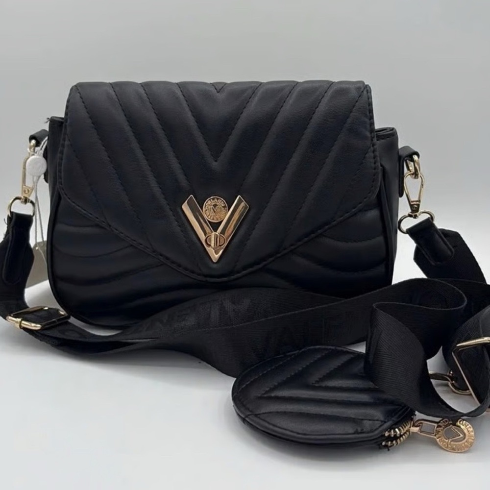 NWT Valentino Orlandi Black Quilted Crossbody Bag with Coin Wallet